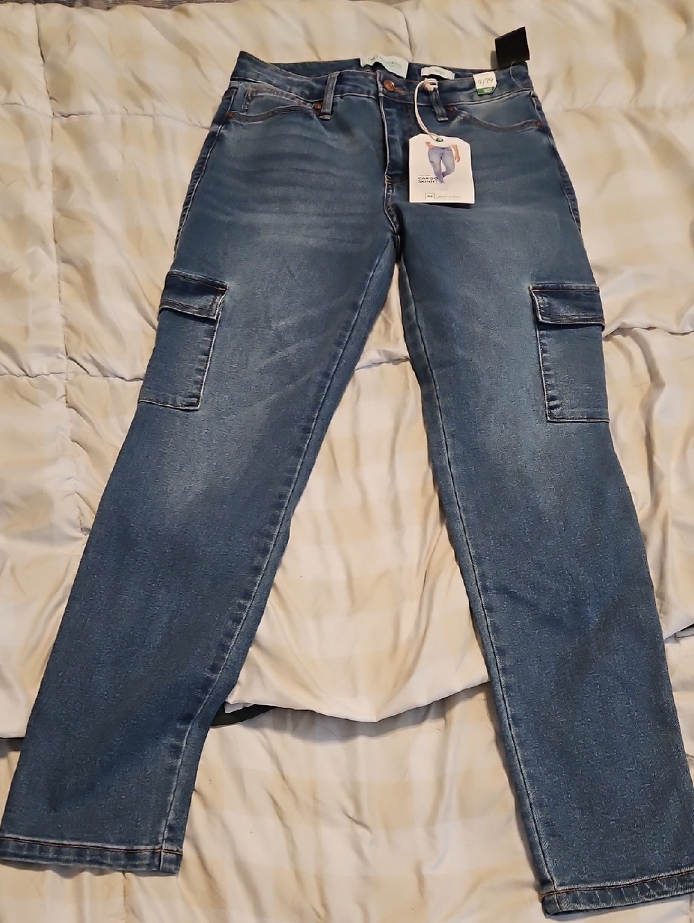 Re Generation Cargo Brand Women's Straight-Leg Jeans in Mid Blue